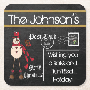 Dessous-de-verre Carré En Papier Carte Postale Chalkboard Vintage Christmas Snowman