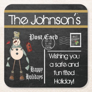 Dessous-de-verre Carré En Papier Carte postale Chalkboard Vintage Snowman - Bleu