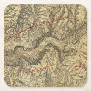 Dessous-de-verre Carré En Papier Carte topographique de la vallée 2 de Yosemite