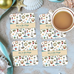 Dessous-de-verre Carré En Papier Cartes de vœux de Noël nautiques personnalisées