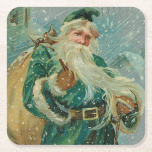 Dessous-de-verre Carré En Papier Cartes de vœux de Noël-Retro Père Noël Carte posta