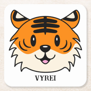 Dessous-de-verre Carré En Papier Carton doux et souriant tigre