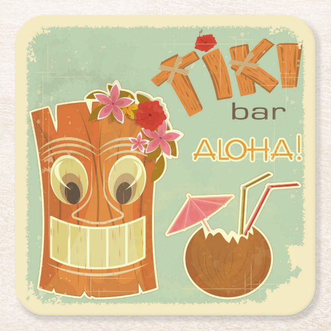 Dessous-de-verre Carré En Papier Cartoon d'ananas Cute Aloha Tiki Bar (Devant)