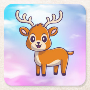Dessous-de-verre Carré En Papier Cartoon de cerf de bébé mignon-23501