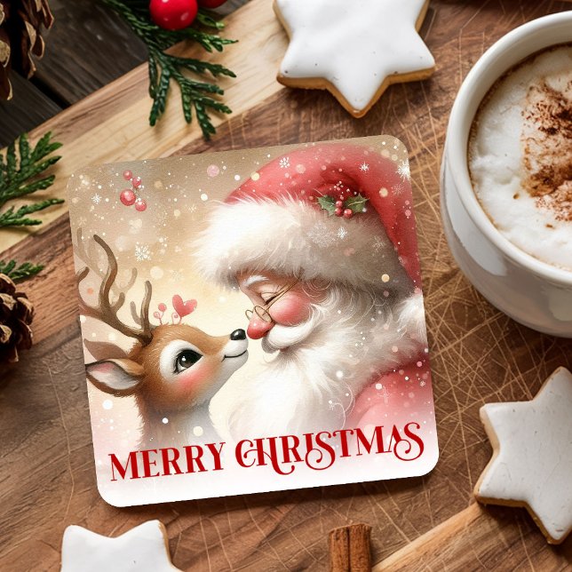 Dessous-de-verre Carré En Papier Cartoon Style Santa and Rudolph Holiday Coasters (Cartoon Style Santa and Rudolph Holiday Coasters)