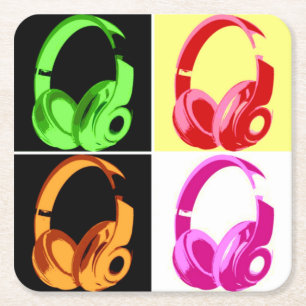 Dessous-de-verre Carré En Papier Casque à quatre couleurs Art Pop Head Phone