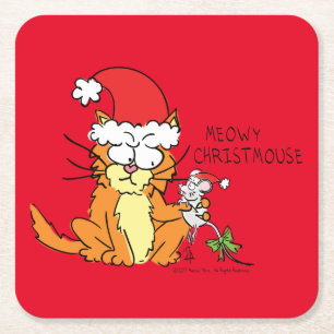 Dessous-de-verre Carré En Papier Cat Christmas Drôle Cartoon Mouse mignonne
