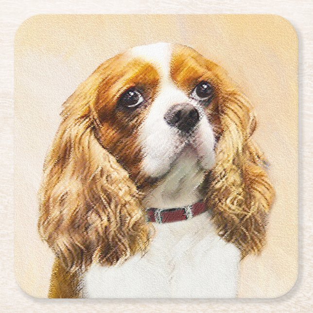 Dessous-de-verre Carré En Papier Cavalier Le Roi Charles Spaniel Peinture originale (Devant)