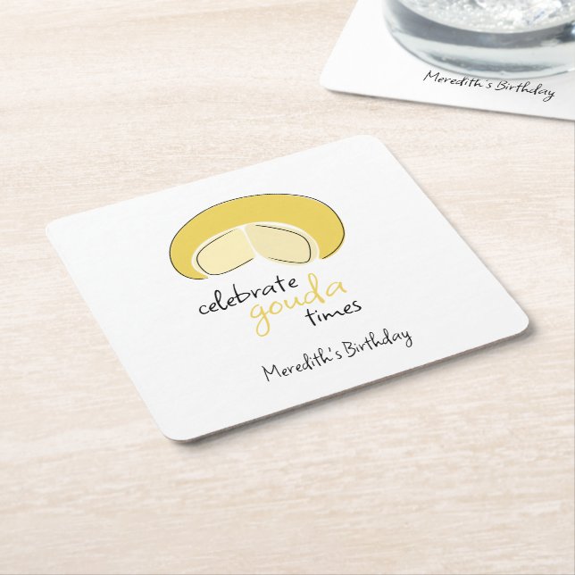Dessous-de-verre Carré En Papier Celebrate Gouda Times Cheese Wheel Birthday Party (Incliné)