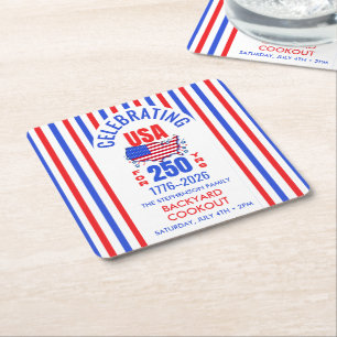 Dessous-de-verre Carré En Papier Célébration des 250 ans des États-Unis BBQ familia