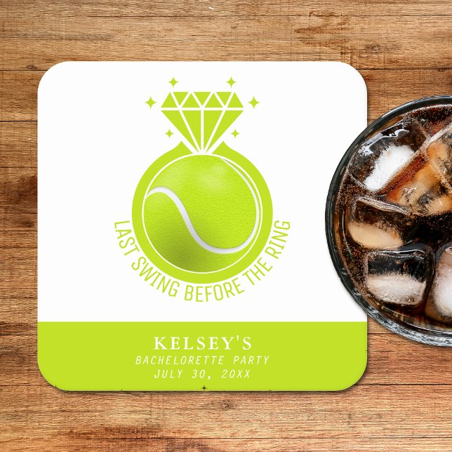 Dessous-de-verre Carré En Papier Célibataire de tennis dernier balancement avant la (Tennis Bachelorette Last Swing Before the Ring Square Paper Coaster
)