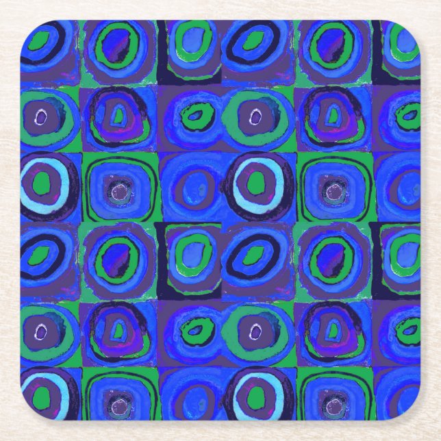 Dessous-de-verre Carré En Papier Cercle Carré Kandinsky Farbstudie Blue Quadrate (Devant)