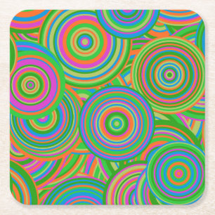 Dessous-de-verre Carré En Papier Cercles abstraits de style rétro, vert et orange-r