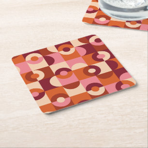 Dessous-de-verre Carré En Papier Cercles demi Moderne du Milieu du Siècle rose et o