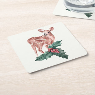 Dessous-de-verre Carré En Papier Cerf Floral Noël Mariage Hiver Campagne
