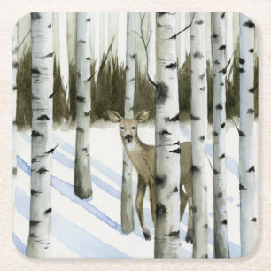 Dessous-de-verre Carré En Papier Cerfs communs en chutes de neige