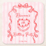 Dessous-de-verre Carré En Papier Cerise gâteau rose coquette arc fête d'anniversair<br><div class="desc">Cerry cake rose coquette arc-en-ciel frontière d'anniversaire fête d'anniversaire faveurs dessous de verre monogrammed modèle,  fantaisie fête d'anniversaire dessous de verre personnalisés,  croquis à la main ruban bordure cerise gâteau fête personnalisée décoration de table dessous de verre imprimés</div>
