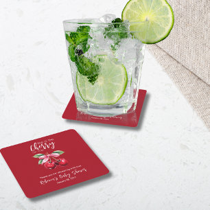 Dessous-de-verre Carré En Papier Cerise rouge sur le Baby shower de la corbeille ro