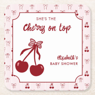 Dessous-de-verre Carré En Papier Cerise sur le dessus Baby Shower Coquette Rose Rub
