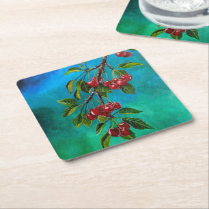 Dessous-de-verre Carré En Papier Cerises Rouges à l'Aube d'Été Peinture d'Alfred Fo