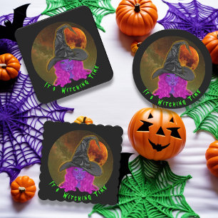Dessous-de-verre Carré En Papier C'est l'heure de la sorcière Halloween Sorcière
