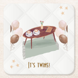 Dessous-de-verre Carré En Papier C'est Twins Coffee Baby shower à thème
