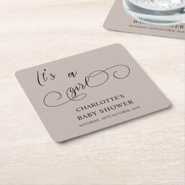 Dessous-de-verre Carré En Papier C'est un Baby shower de calligraphie minimale mode (Incliné)