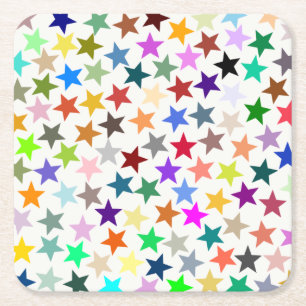 Dessous-de-verre Carré En Papier C'est un Rainbow Party, Multi-Coloured Stars Motif