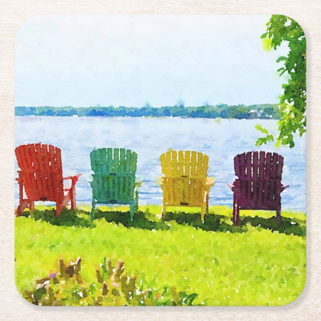 Dessous-de-verre Carré En Papier Chaises Adirondack Couleur Arc-En-Ciel (Devant)