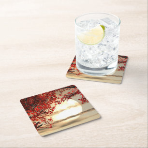 Dessous-de-verre Carré En Papier Chaleureuse nuit sous l'arbre rouge - Art numériqu