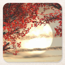 Chaleureuse nuit sous l'arbre rouge - Art numériqu