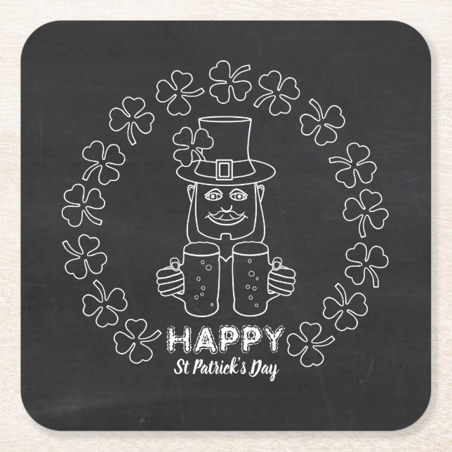 Dessous-de-verre Carré En Papier Chalkboard Leprechaun, Saint Patrick's Day (Devant)