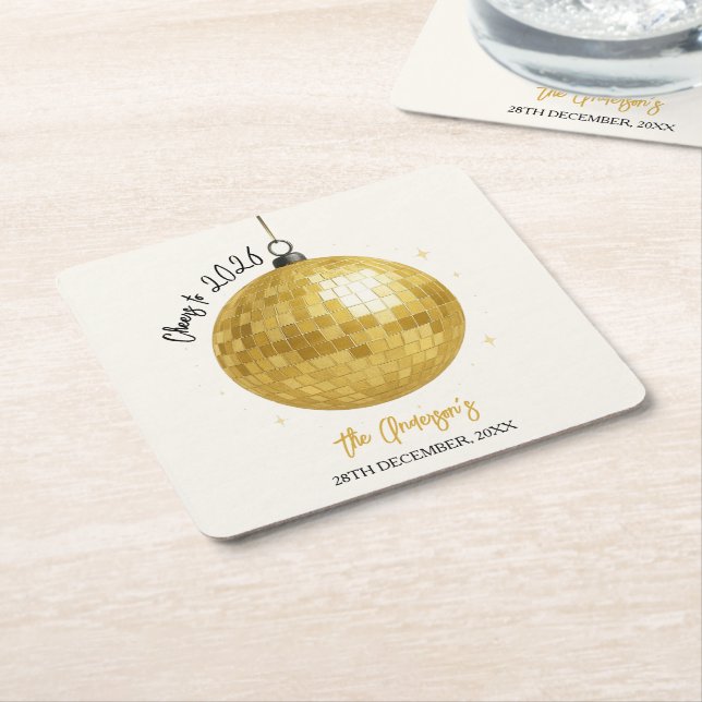 Dessous-de-verre Carré En Papier Champagne Disco Ball 2026 New Year Eve (Incliné)