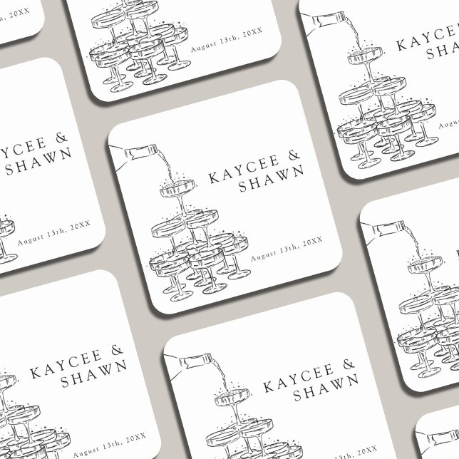 Dessous-de-verre Carré En Papier Champagne Tower Wedding Coasters (Créateur téléchargé)