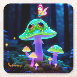 Dessous-de-verre Carré En Papier Champignon et Papillon Fantastiques Luminescents E