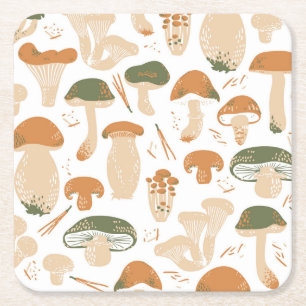 Dessous-de-verre Carré En Papier Champignons comestibles Linocut Motif Vintage