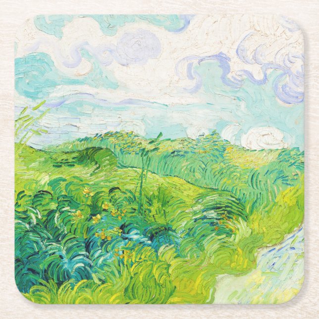 Dessous-de-verre Carré En Papier Champs de blé vert, Van Gogh (Devant)