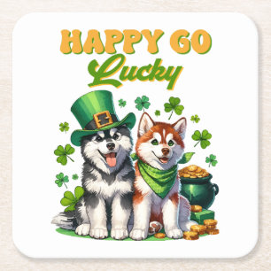 Dessous-de-verre Carré En Papier Chanceux Toutou Husky Mignon St. Patrick