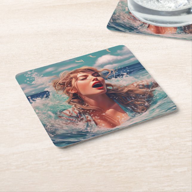 Dessous-de-verre Carré En Papier Chanter dans la pluie (Incliné)