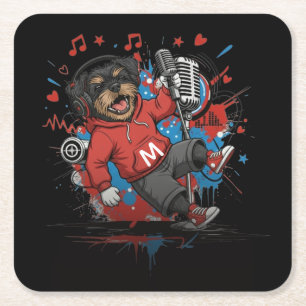 Dessous-de-verre Carré En Papier Chanteur de rock star Affenpinscher Art musical de