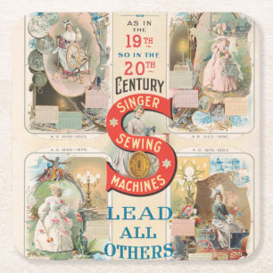 Dessous-de-verre Carré En Papier Chanteur vintage - Machine à coudre et