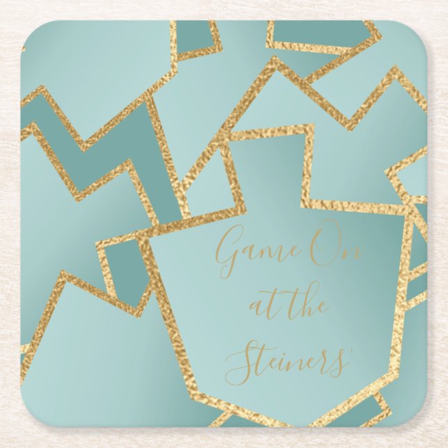 Dessous-de-verre Carré En Papier Chanukah Jeu Sur Dreidels Turquois (Devant)