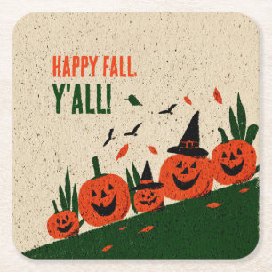 Dessous-de-verre Carré En Papier Chapeau de sorcière citrouille mignon Happy Fall Y