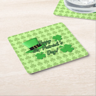 Dessous-de-verre Carré En Papier Chapeau haut de forme vert amusant et cool Shamroc