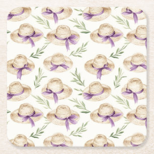 Dessous-de-verre Carré En Papier Chapeaux Crème Rubans Violets