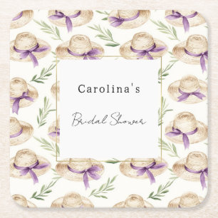 Dessous-de-verre Carré En Papier Chapeaux Crème Rubans Violets Baby Shower