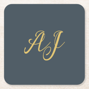 Dessous-de-verre Carré En Papier Charbon Couleur Or Monogramme Initial Professionne