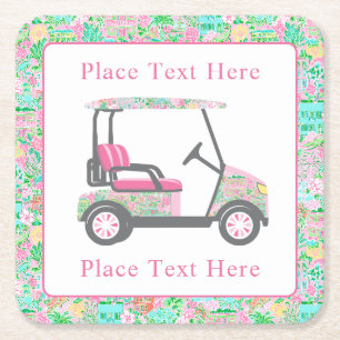 Dessous-de-verre Carré En Papier Chariot de golf Preppy Palm Beach
