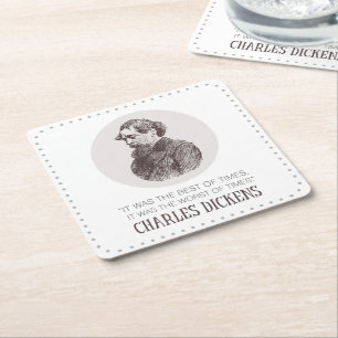 Dessous-de-verre Carré En Papier Charles Dickens Portrait et Citation