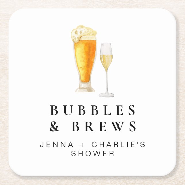 Dessous-de-verre Carré En Papier CHARLIE Bubbles & Brews Couples Douche Bienvenue (Devant)